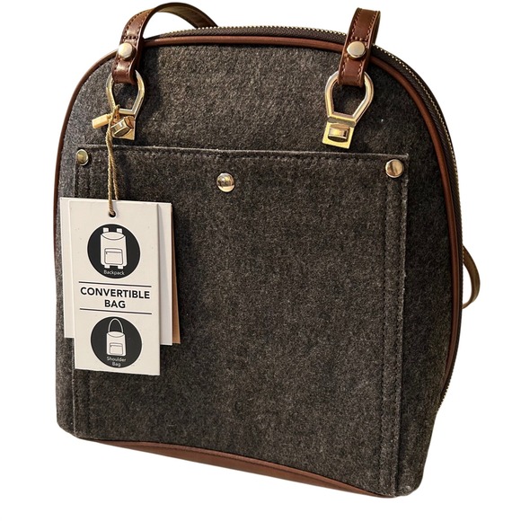 Miztique Handbags - NWT MIZTIQUE Felt Backpack The Daisy Convertible Bag Charcoal Gray Shoulder Bag